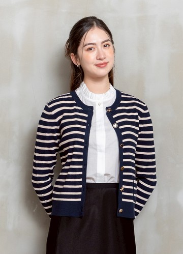 PY by perng yuh Exclusive-編織溫度凸織條紋針織開襟衫