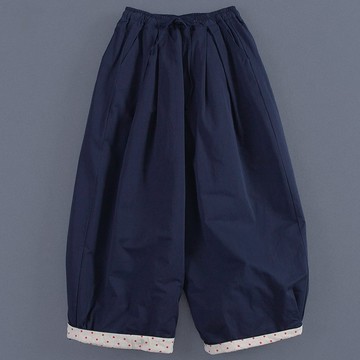 【ACheter】百搭高密棉撞色波點鬆緊腰闊腿棉褲# 126392