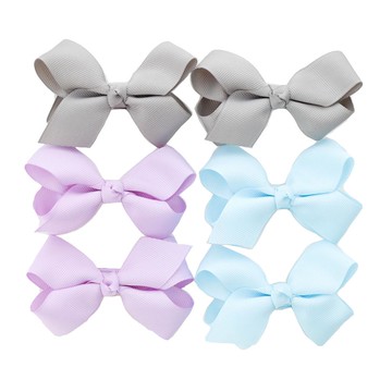 日本 Catherine Cottage - 浪漫蝴蝶結三種配色髮夾(6入組)-灰x紫羅蘭x水藍