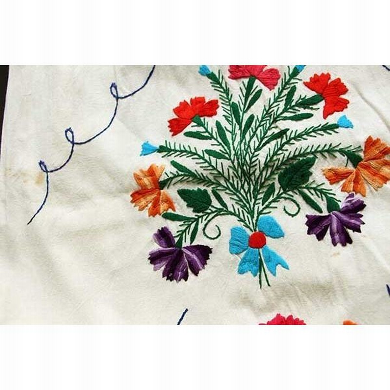 メキシコ 花柄刺繍 マキシ丈 コットン チュニック ワンピース