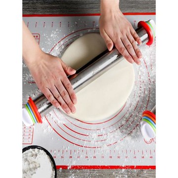 17寸可調型搟面杖不銹鋼帶刻度可調節厚度搟面棍烘焙面粉壓面棍