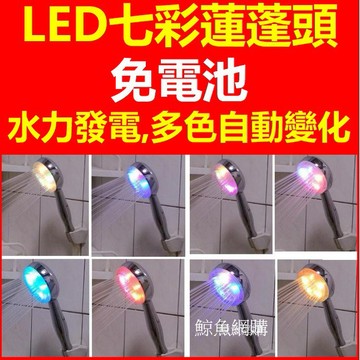 LED七彩自動變色 蓮蓬頭 花灑 水力發電 高雄現貨🛑附發票 LED燈 淋浴 洗澡樂趣 增進夫妻感情 鯨魚網購