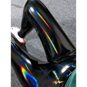 秋冬季高腰緊身炫彩鏡面黑色涂膠彈性亮皮長褲幻彩皮褲九分打底褲