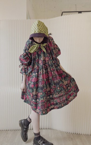 日本印花oversized傘式洋裝