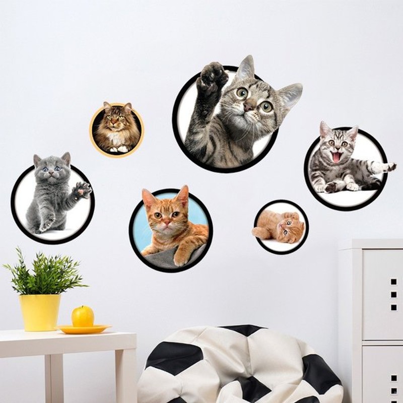 ウォールステッカー トリックアート 3d だまし絵 壁紙シール はがせる 壁シール 写真 ネコ 猫 キャット 可愛い かわいい ユニーク 面白い おも 通販 Lineポイント最大get Lineショッピング