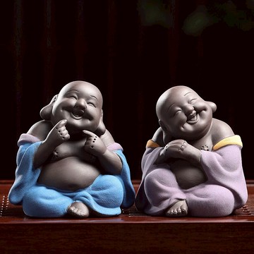 紫砂茶寵大肚彌勒佛小沙彌茶海擺件禪意小和尚茶具可養配件擺設臺