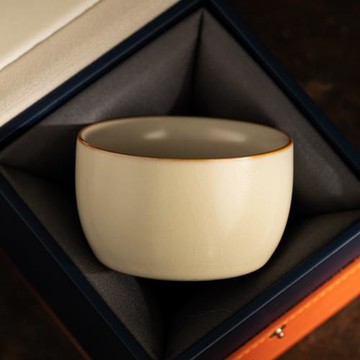 米黃汝窯主人杯家用可養茶杯陶瓷個人專用泡茶品茗杯功夫茶具杯子