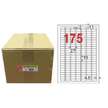 【龍德】LONGDER 三用電腦標籤 A4 175格 11*27mm可再貼 1000張/箱 LD-888-WR-B(適用雷射、噴墨、影印)