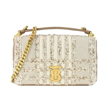 [平輸版]BURBERRY  Lola TB金字LOGO格紋絎縫帆布鏈帶小號肩背/斜背包(米色)真品平輸
