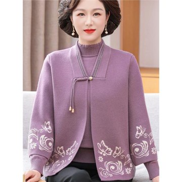 新中式媽媽裝針織開衫外套中老年新款女裝秋冬毛衣時尚兩件套上衣