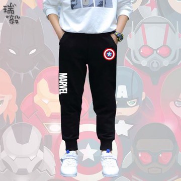 漫威周邊復仇者聯盟鋼鐵俠小腳衛褲子男女兒童學生休閑長褲運動褲