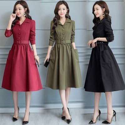ワンピース レディース 秋 膝丈ワンピース Tkfirop3156 きれいめ 長袖 シャツワンピース 無地 ベルト付き ワンピース 大きいサイズ 通勤 通販 Lineポイント最大get Lineショッピング