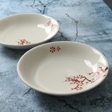 某牌原單】釉下彩家用陶瓷菜盤【高端新骨瓷】簡約餐具深盤沙拉盤