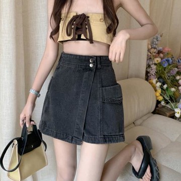 大碼胖妹妹高腰牛仔短褲女夏季防走光a字半身裙顯瘦直筒闊腿褲裙