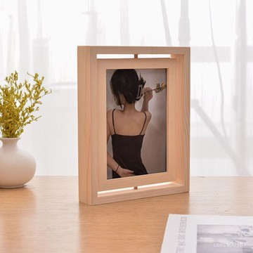 在地出貨🥇創意雙麵旋轉紀念照片字畵相框桌麵實木旋轉相框鬆木紀念相框 JHLJ