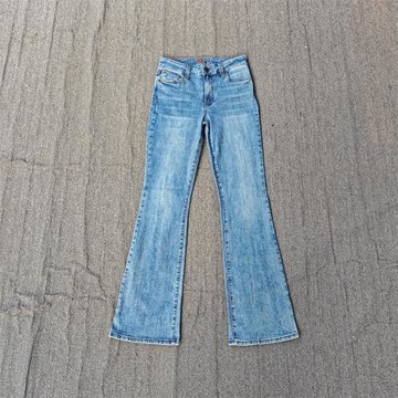 歐美單春秋高腰彈力修身提臀顯瘦貓須微喇女褲胖MM大碼加長牛仔褲