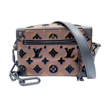 【二手名牌BRAND OFF】LOUIS VUITTON LV 路易威登 棕色帆布黑色絨布 Mini Soft Trunk 肩背包 M68970