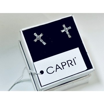 【🐑百羊書房】CAPRI CZ美鑽銀白K十字架耳環 #E049-N