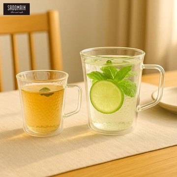 買一送一【仙德曼SADOMAIN】雙層玻璃錘紋茶杯2入組(350ml)共四杯