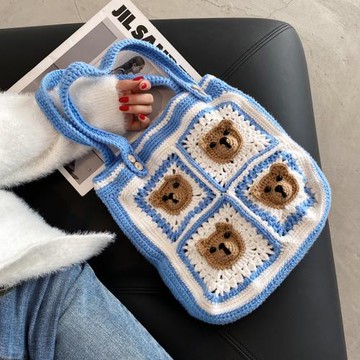 小熊包包編織diy手工包毛線材料包鉤針自制作抖音同款小熊單肩包