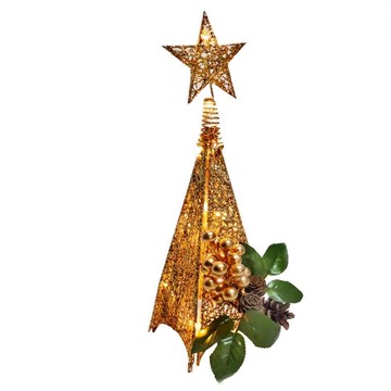 桌上型聖誕裝飾四角樹塔 LED20燈暖白光銅線燈串  38cm  流金系  1個