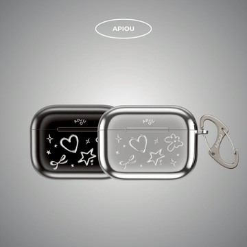 【 APIOU】銀色閃光 金屬質感 AirPods 全包保護套（附掛鉤）現貨 AirPods Pro 1/2/3/4代