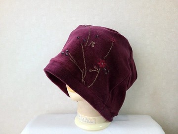 吸睛帽款☆精緻刺繡♪隨興自在！？頭巾風便帽～酒紅色