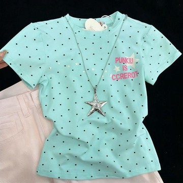 🎀biubiu童裝🎀女童夏季小清新復古波點印花短袖T恤女新款時尚顯瘦百搭上衣