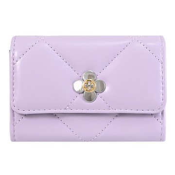 TORY BURCH 165050 四葉草標誌LOGO翻蓋零錢卡包.淡紫