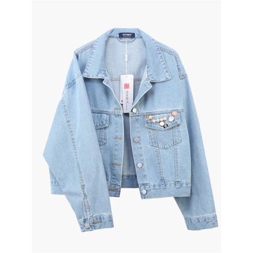 2025年秋季新款純色牛仔外套女短款韓版長袖釘珠寬松顯瘦牛仔褂潮