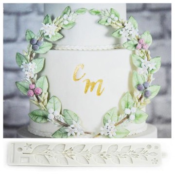 圣誕花環葉子蛋糕硅膠模具 翻糖蛋糕樹葉藤蔓圍邊烘焙模具