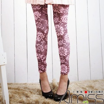 【Amiss】歐美‧搖滾印花9分內搭-扶桑花(Z409-3)