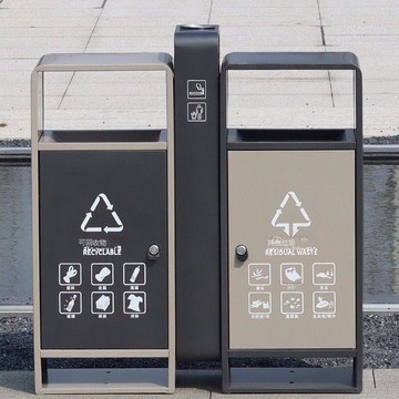 公園垃圾桶戶外環衛不銹鋼分類果皮箱雙桶金屬電鍍樓盤大容量#￥[DD080109]