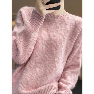 秋冬女裝設計感別致小眾優雅甜美半高領寬松毛衣軟糯針織衫上衣春