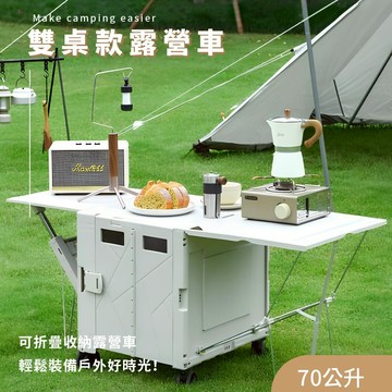 RICHOME 升級雙桌款露營車 70公升容量 摺疊手拉車 拉桿車 買菜車 購物車 寵物推車 拉車 R001-002