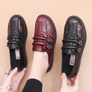 老北京布鞋女春新款軟底防滑單鞋一腳蹬中老年媽媽鞋老太太奶奶鞋