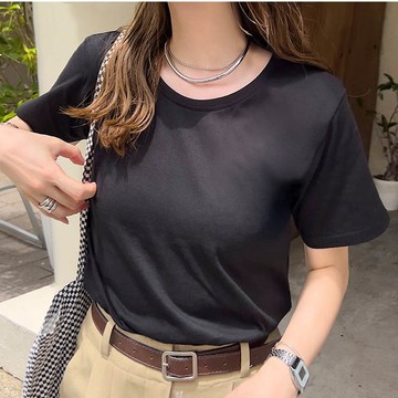 日本 Kobe Lettuce - 抗透汗 純棉圓領合身短袖上衣-黑