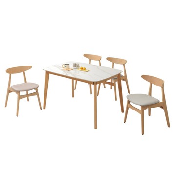 直人木業-山毛櫸木雪花白亮面陶板餐桌120x80公分/RUNA山毛櫸圓形餐椅(一桌四椅)