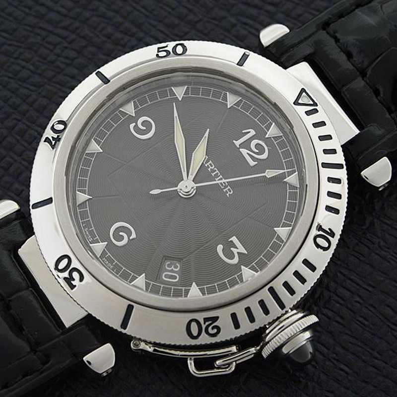 Cartier 自動巻き 腕時計 ブラック カルティエ 時計 メンズ パシャ グリッド 38mm 裏スケ 自動巻