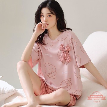 夏季短袖短褲睡衣女2022年新款小個子甜美清新純棉ins家居服套裝