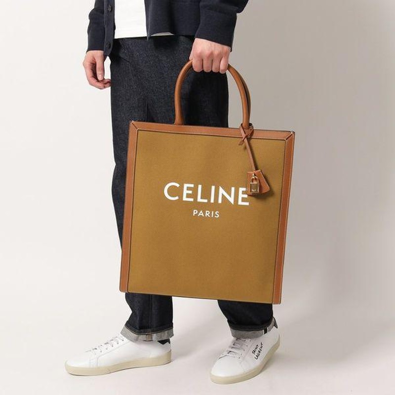 CELINE レザートリムロゴキャンバストートバッグ - バッグ