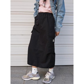 韓國modestmood工裝裙松緊腰口袋開叉顯瘦中長款a字半身裙女秋季