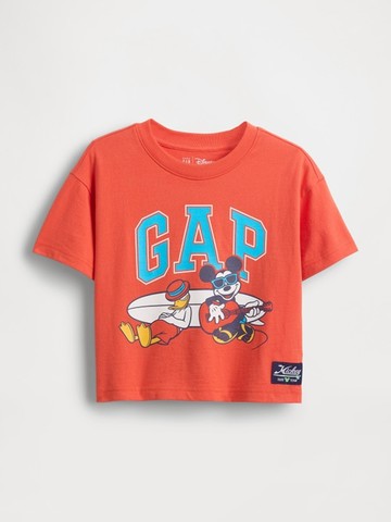 男幼童裝 Gap x Disney迪士尼聯名 Logo純棉印花圓領短袖T恤-橘紅色
