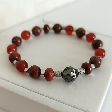 時尚編織手鍊｜瑪瑙、紅玉髓、赤鐵礦、熔岩石｜女士飾品