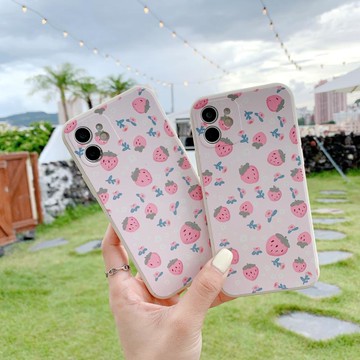 簡約清新草莓小花VIVOiqooZ3手機殼iqooZ1X全包X23軟Y7S側圖iqoo5PRO潮IQOO7創意X21直邊IQOONEO3/5保護套x27