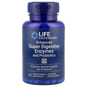 Life Extension, 加強的超級消化酶和益生菌，60 粒素食膠囊