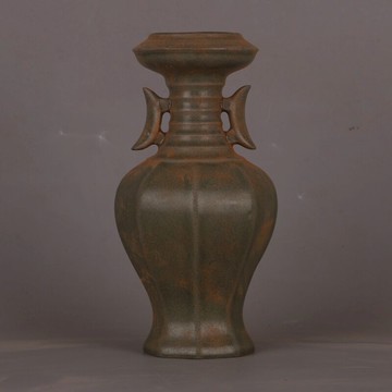 宋 汝窯清涼寺六方雙耳瓶 仿古瓷器支釘燒制出土做舊古玩家居擺件