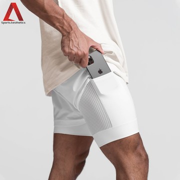 2合1 運動跑步短褲 雙層 素色簡約短褲 男士 速乾 透氣 慢跑 訓練短褲 現貨