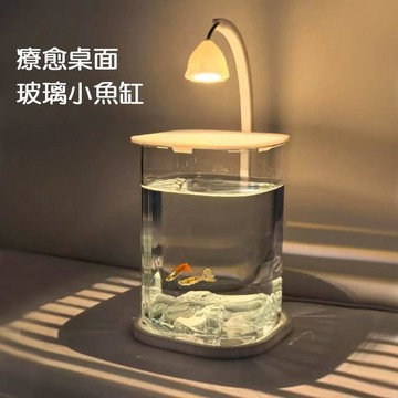 療愈桌面玻璃小魚缸💖冰晶石小魚缸 魚缸小夜燈 桌面生態水培鬥魚缸 珍珠石景觀缸 玻璃魚缸氛圍擺設 療愈玻璃小水缸擺件禮