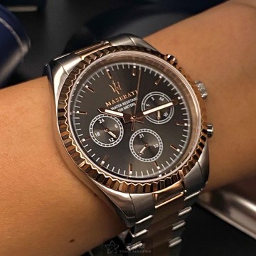 點數9%★MASERATI瑪莎拉蒂男錶,編號R8853100020,42mm玫瑰金圓形精鋼錶殼,古銅色三眼, 運動錶面,金銀相間精鋼錶帶款,星晴錶大推薦⭐, 鬼斧神工之作!【APP下單享9%點數上限5000點】